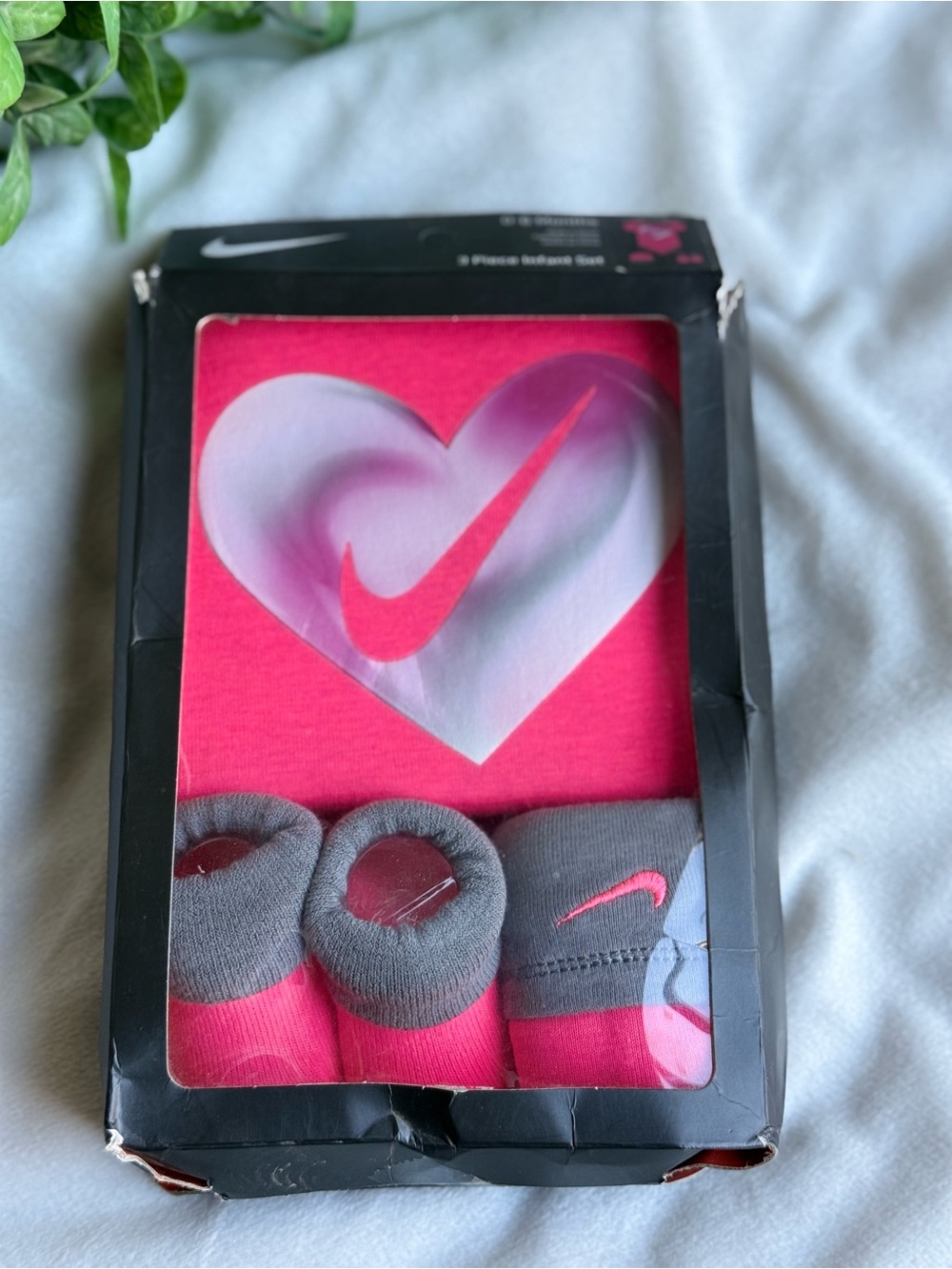 Nike Infant Pink & Gray Athletic Socks Pack with Heart Swoosh